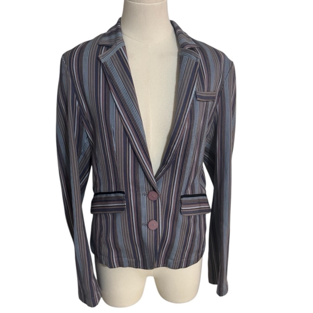 ROBERT GRAHAM Striped Blazer Jacket Blue Purple Size 10 Work Casual Luxury Wool